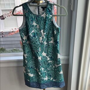 Ann Taylor Green and White Paisley Mini Dress